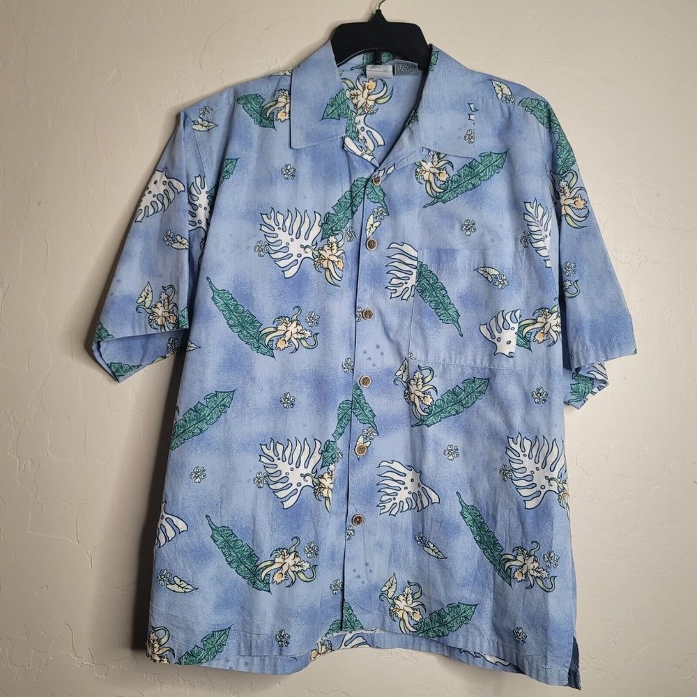 OP Sport Hawaiian Shirt Mens L Short Sleeve Pastel Blue  Floral Tropical